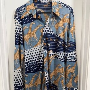 H.I.S. vintage disco Blue Giraffe Print Shirt